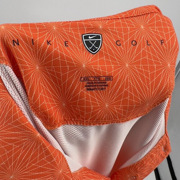 Nike Golf Mens Orange Polo Shirt 2XL Dri-FIT Polyester Spandex Geometric Pattern - Picture 6 of 9